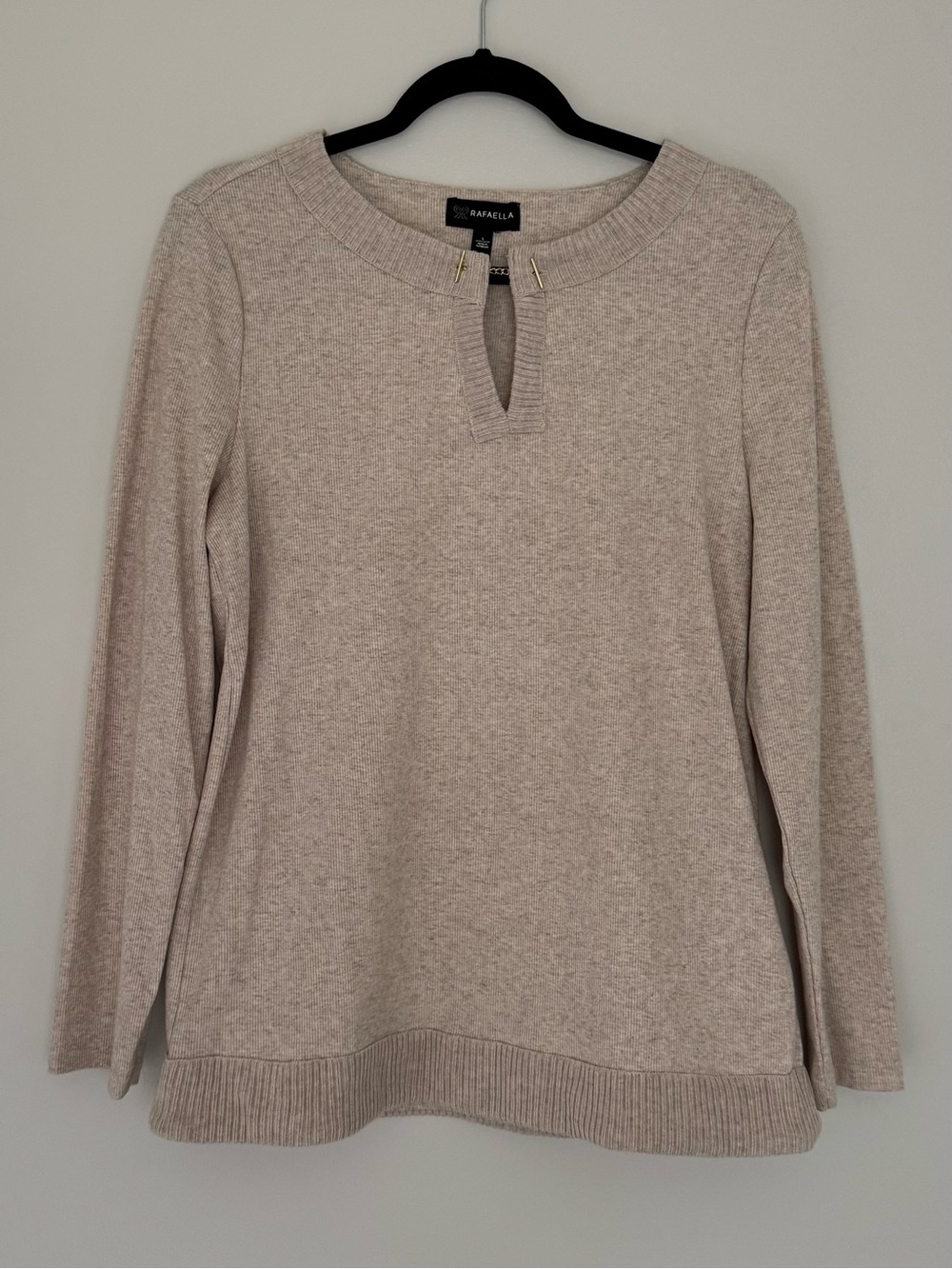 Rafaella Beige Ribbed Keyhole Sweater – Size L